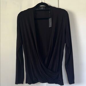 NWT TAHARI Elegant Black Drape Front lightweight Top Size L